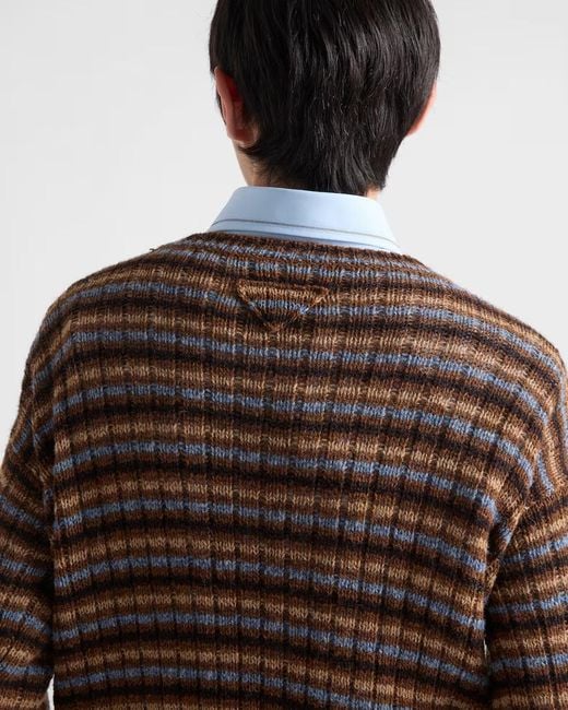 Prada Brown Shetland Wool Boat Neck Sweater for men