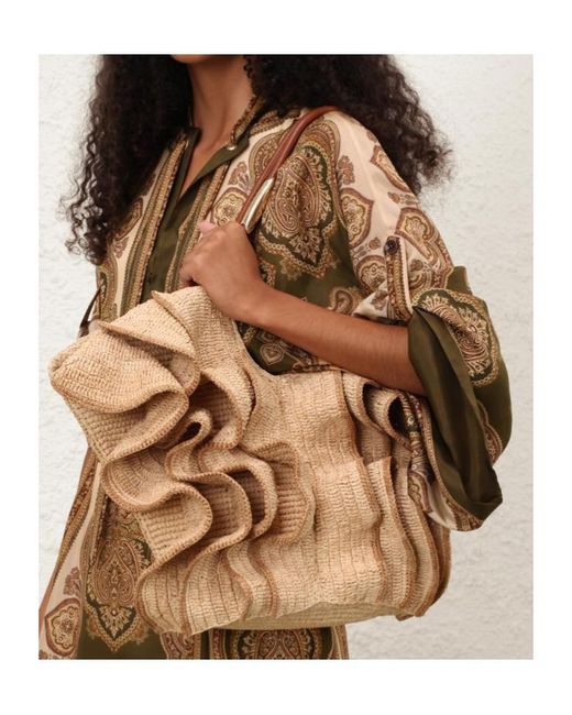 Zimmermann Natural Goldentime Medium Ruffle Tote