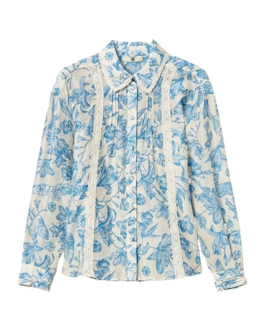 Twinset Blue Floral-Pattern Laced Shirt