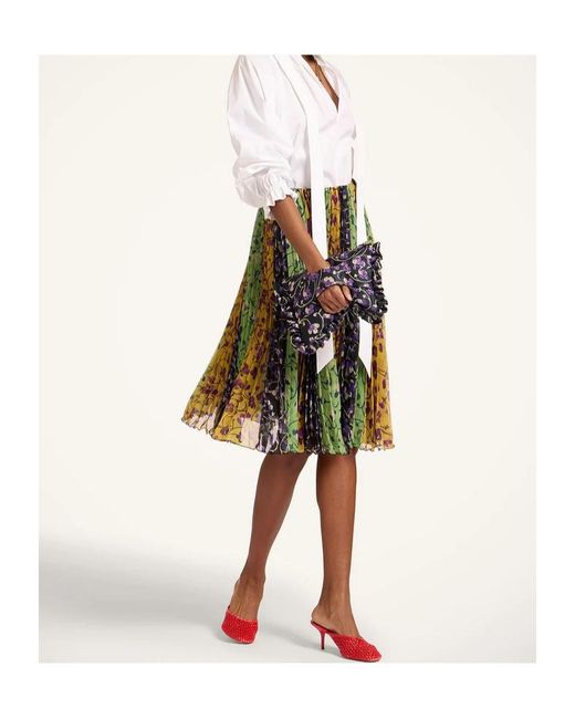 LaDoubleJ Green Floral-Detail Pleated Midi Skirt