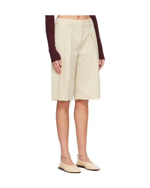 Frankie Shop Natural Bilbao Pleated Bermuda Shorts