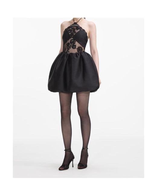 Self-Portrait Black Lace Patterned Mini Dress