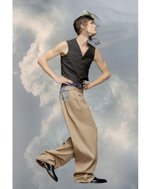 Maison Margiela Natural X Pendleton Logo-Patch Checked-Yoke Trousers