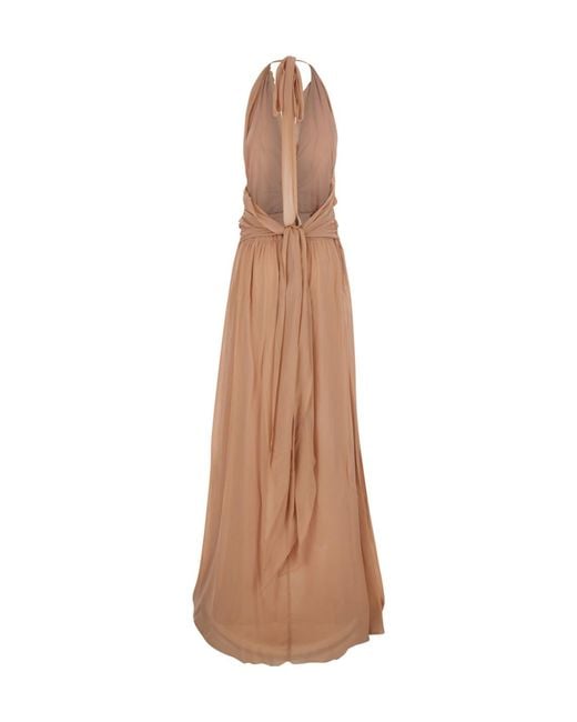 Blumarine Brown Ruffled Halterneck Maxi Dress