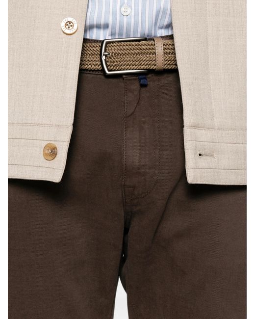Incotex Brown Logo-Patch Belt-Loop Trousers for men
