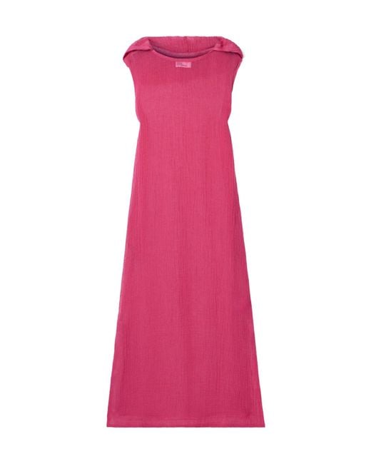 Lisa Marie Fernandez Pink Hooded Crinkled Linen-Blend Gauze Maxi Dress