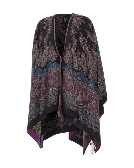 Etro Gray Paisley Printed Cape