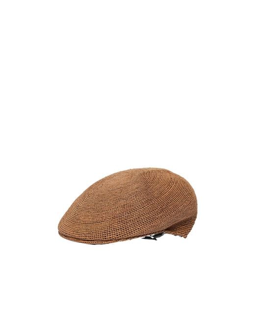 Borsalino Brown Rafia Crochet Flat Beret Hat for men