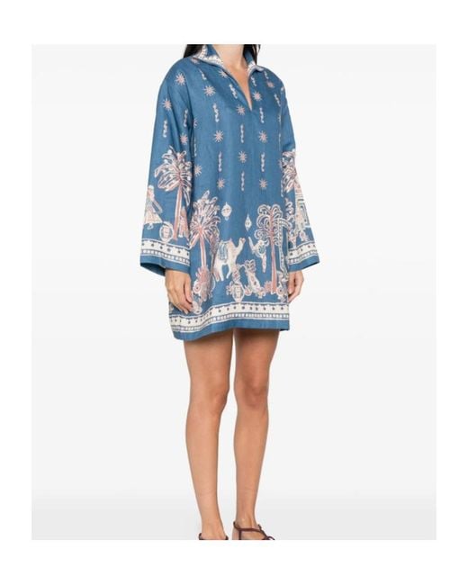 ALÉMAIS Blue Acacia Collared Graphic-Print Mini Dress