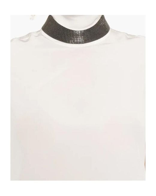 Brunello Cucinelli White Turtleneck Sleeveless Top