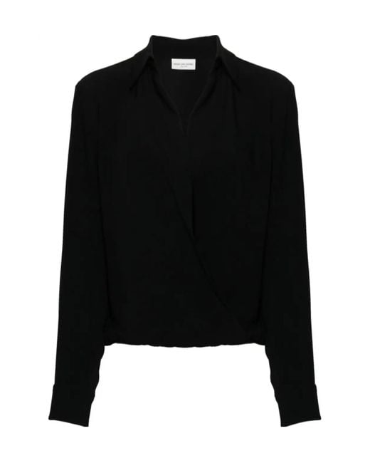 Dries Van Noten Black Long-Sleeved Wrap Blouse