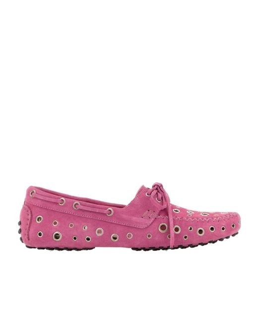 GIMAGUAS Purple Eyelet Car Flat Shoes
