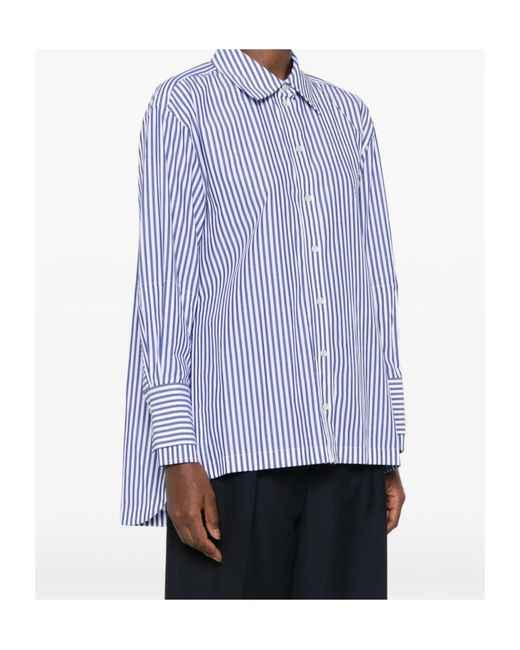 Joseph Blue Theia Vertical-Stripe Long-Sleeve Shirt