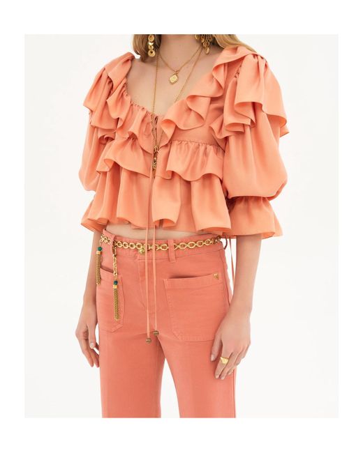 Chloé Orange Chloé Ruffled Cropped Blouse