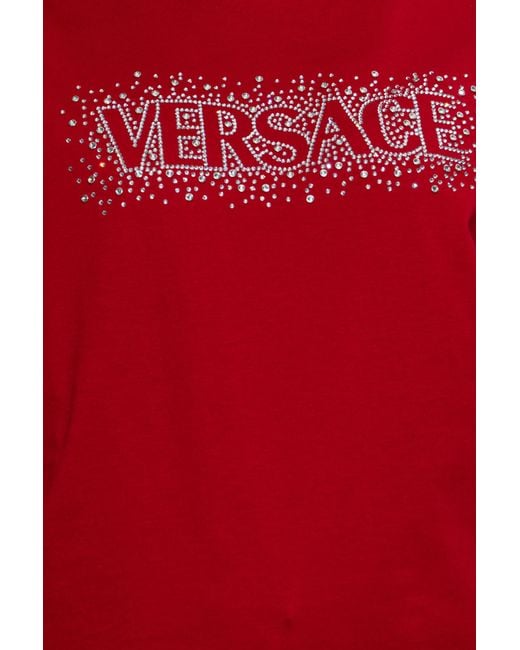 Versace Red Logo-Embellished Crewneck T-Shirt