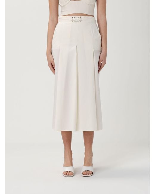 Twinset Natural Logo Plaque Pleated Midi Skirt