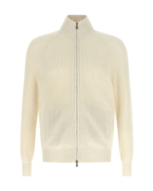 Brunello Cucinelli White Zip Cardigan for men