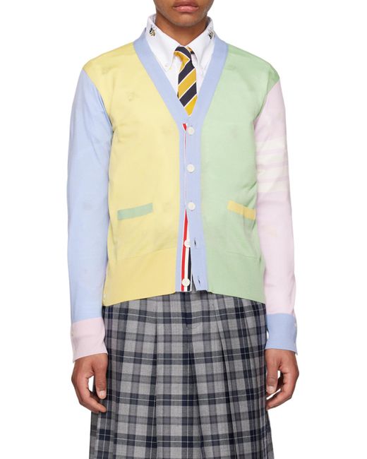 Thom Browne Blue Multi-Panel Button-Fastening Cardigan for men