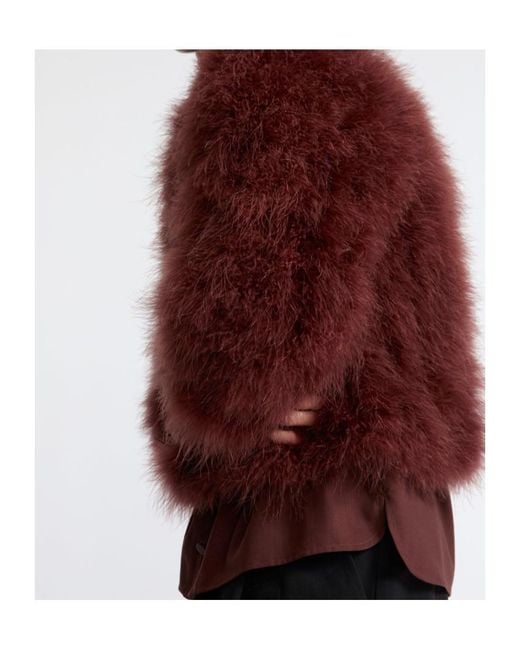 Yves Salomon Red Feather-Embellished Jacket