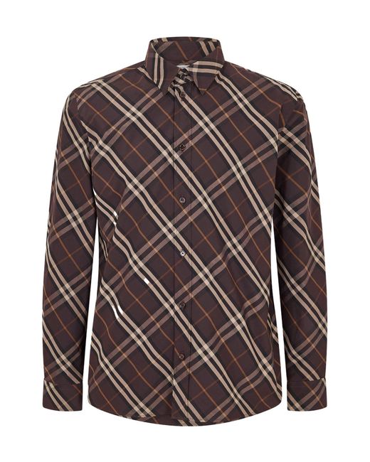 Burberry Brown Long Sleeve Patterned Shirt for men