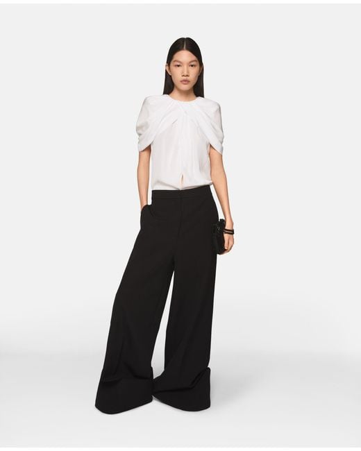 Stella McCartney White Draped Shoulder Asymmetric Satin Top