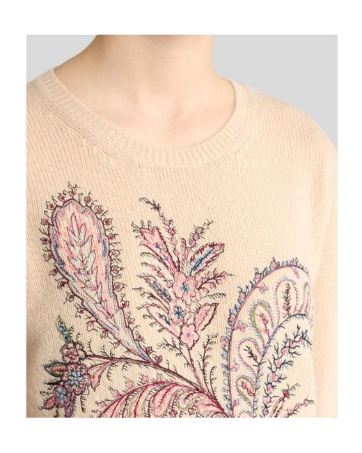 Etro Natural Wool And Cashmere Sweater With Embroidery
