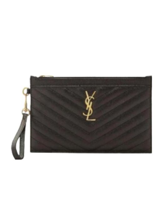 Saint Laurent Black Cassandre Matelassé Large Zipped Clutch Bag