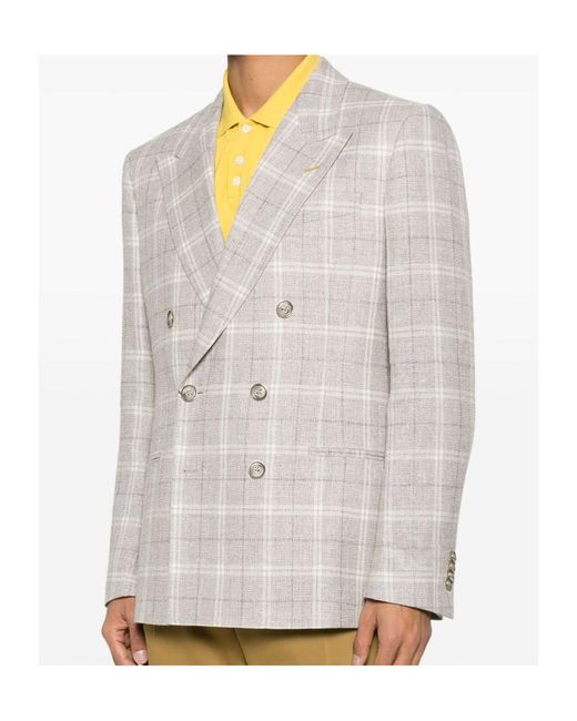 Etro Natural Double-Breasted Checked Blazer for men
