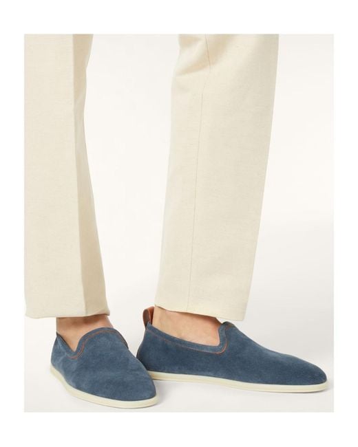 Loro Piana Blue Venice Suede Loafers for men