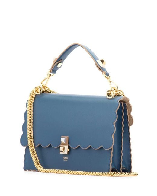 Fendi Blue Kan I Scallop-Edged Handbag