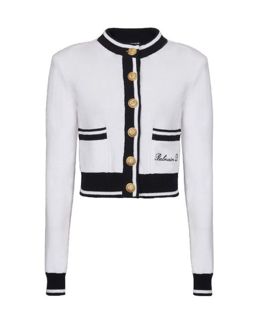 Balmain White Signature Button-Detail Cardigan