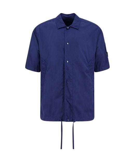 C P Company Blue Logo Plaque Short-Sleeved Shirt for men