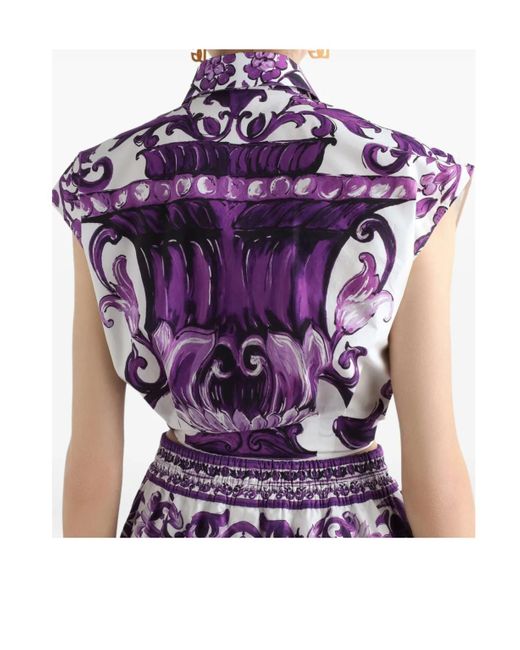 Dolce & Gabbana Purple Top With 'Majolica' Print