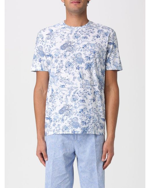 Etro Blue Floral Paisley Motif T-Shirt for men