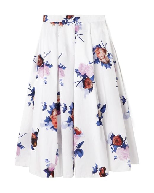 Erdem White Pleated Print Midi Skirt