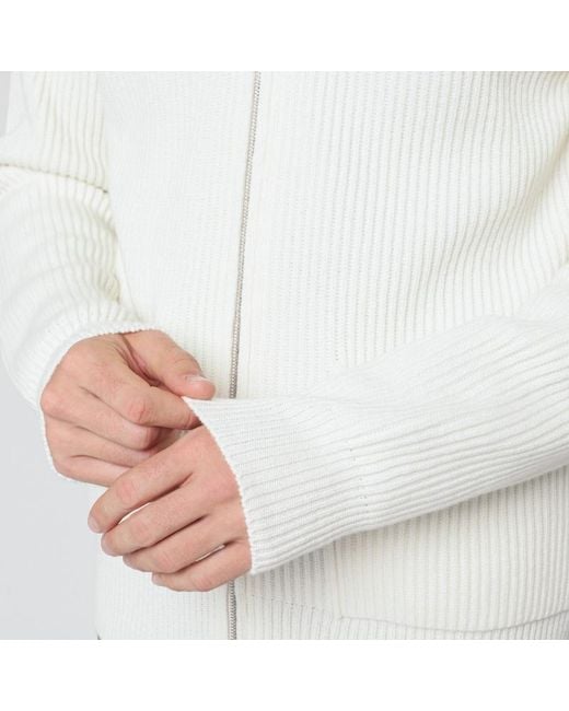 Lardini White Ribbed Zip-Up Hoodie Sweater for men