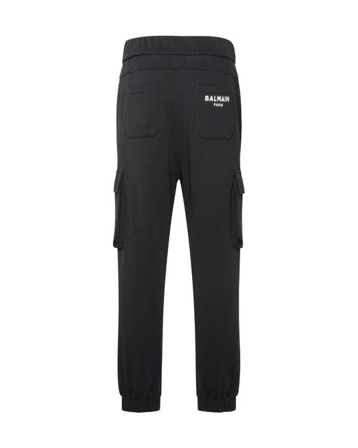 Balmain Black Pocket Detailed Drawstring Cargo Trousers for men