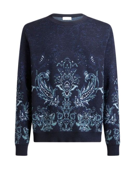 Etro Blue Paisley Jacquard Knitted Jumper for men