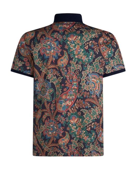 Etro Black Floral Paisley Polo Shirt for men