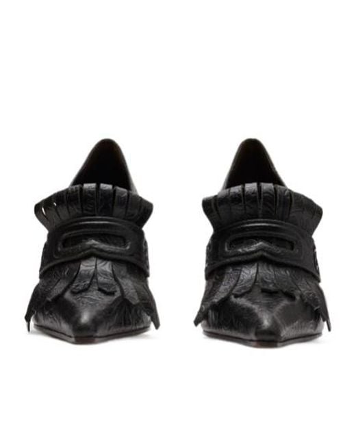 Burberry Black Embossed Cameo Fringed Pumps