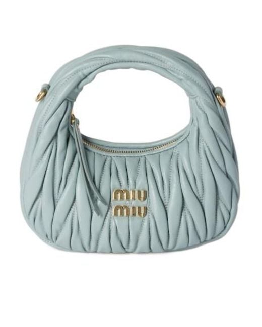 Miu Miu Blue Wander Matelassé Nappa Leather Hobo Mini-Bag