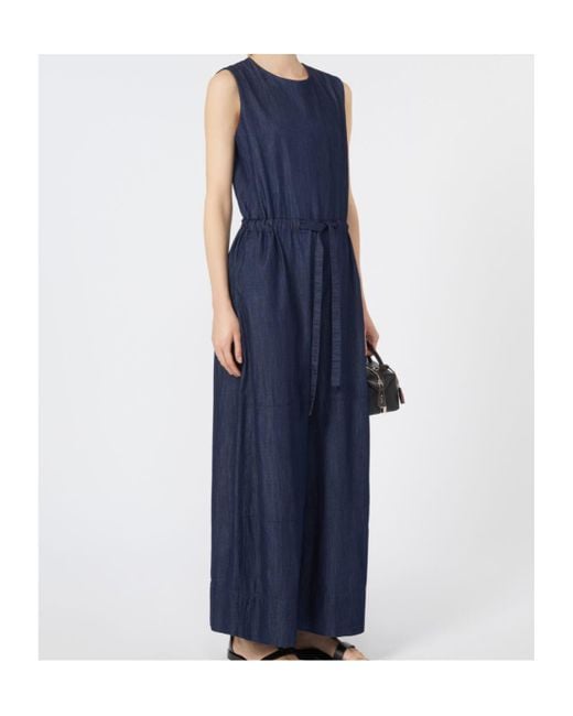 Max Mara Blue Cotton Denim Jumpsuit