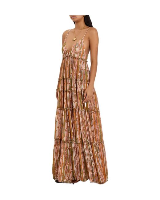LaDoubleJ Brown Printed Tiered Stretch-Tulle Maxi Dress