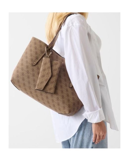 Guess Brown Monogram-Pattern Tote Bag