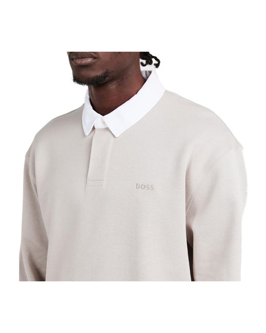 Boss White Longsleeve Rugby Polo Shirt for men