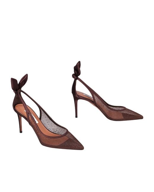 Aquazzura Brown Decollete Bow-Detailed Pumps