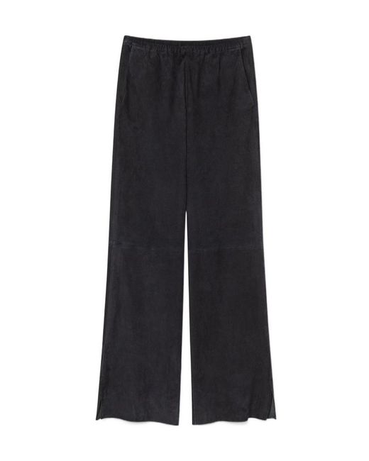 Forte_forte Black Suede Trousers With Elasticated Waistband