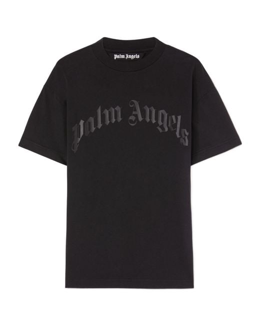 Palm Angels Black Curved Logo Printed Crewneck T-Shirt for men