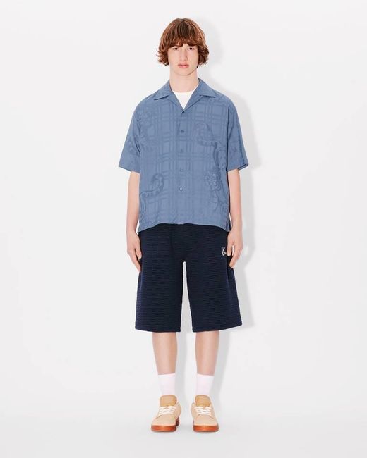 KENZO Blue Weave Logo Embroidered Bermuada Shorts for men