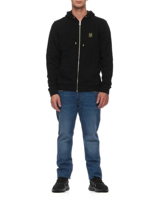 Belstaff Black Logo-Appliqué Cotton Hoodie for men